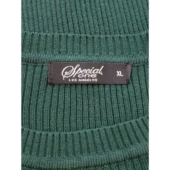 Special One Sweater Women XL Green Ribbed Knit Crewneck Ruffle Flounce Cuff - Picture 3 of 5